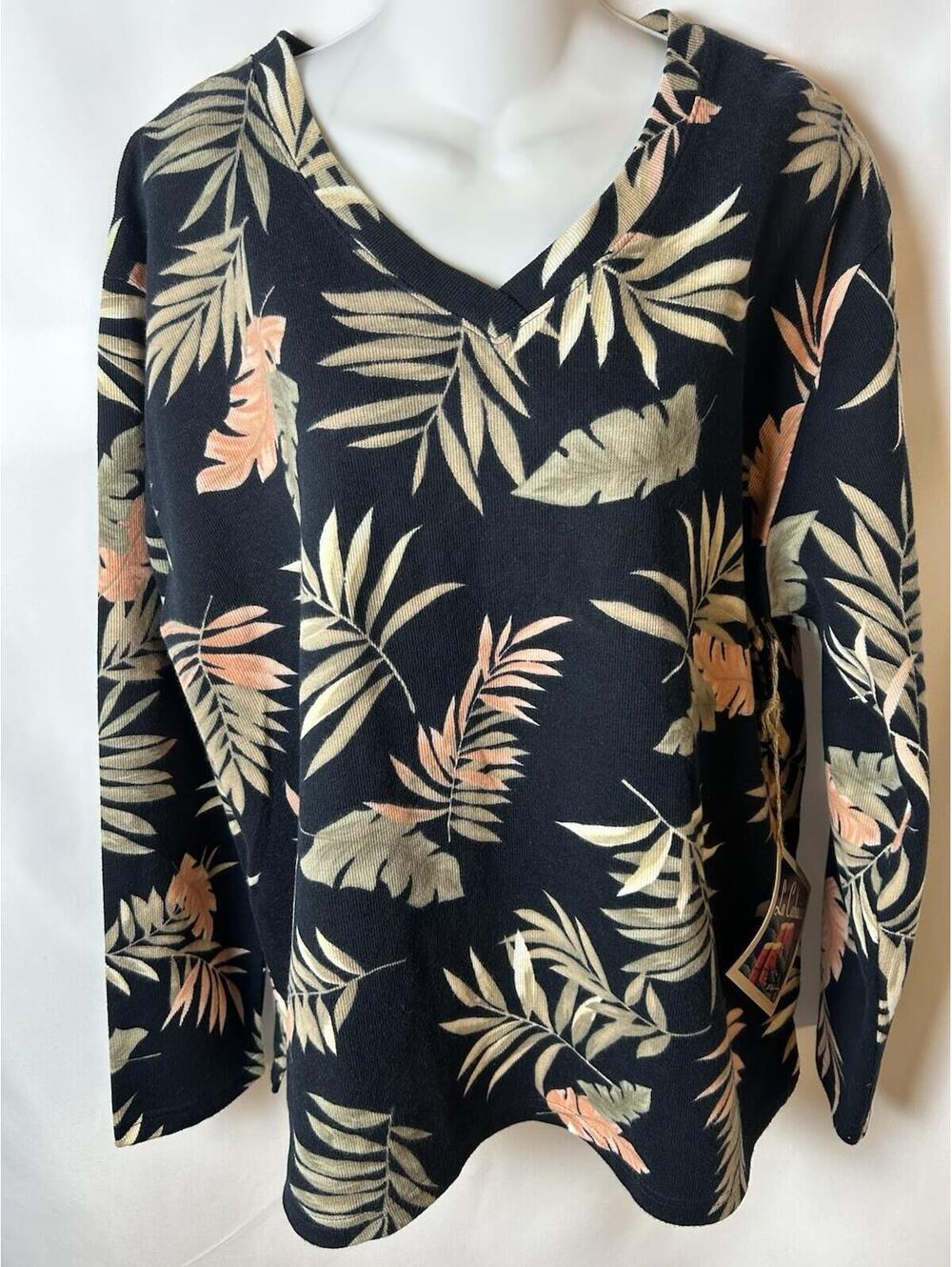 La Cabana Tropical Print Long Sleeve Top   Size XL   NWT